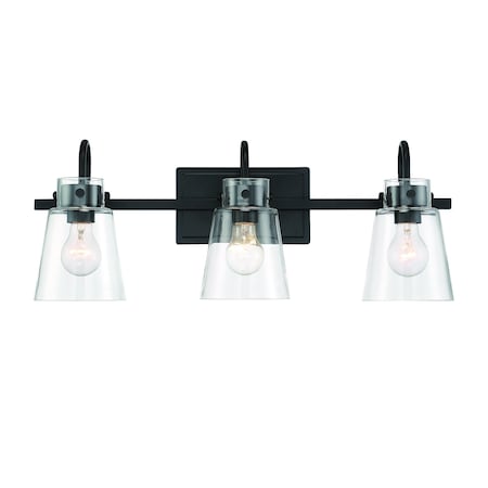 Designers Fountain Inwood 24in 3-Light Matte Black Modern Indoor Vanity Light with Clear Glass Shades D214M-3B-MB